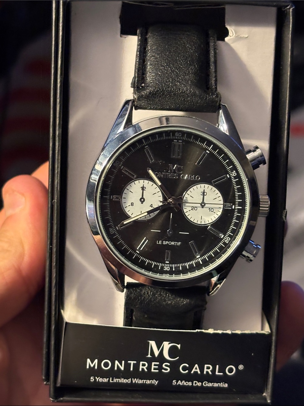 Montres Carlo Men’s Black Leather Chronograph Watch - Le Sportif